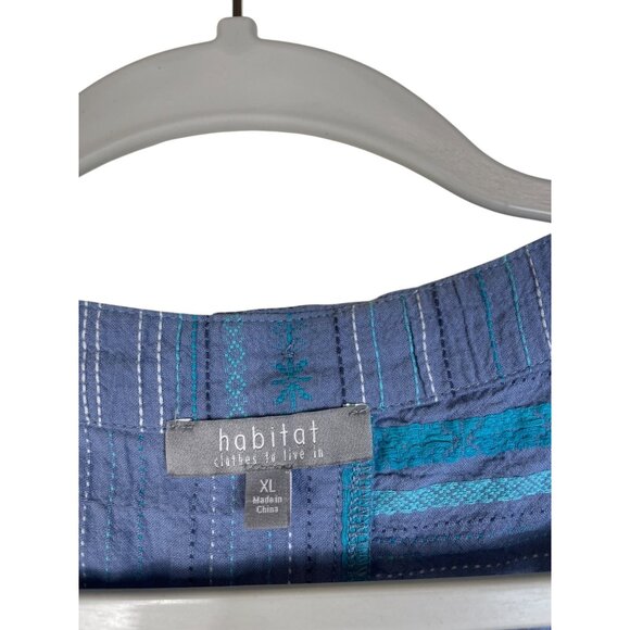 Habitat Clothes To Live In Blue Striped Patchwork 3/4 Sleeve Button Cuff Top - Picture 6 of 8